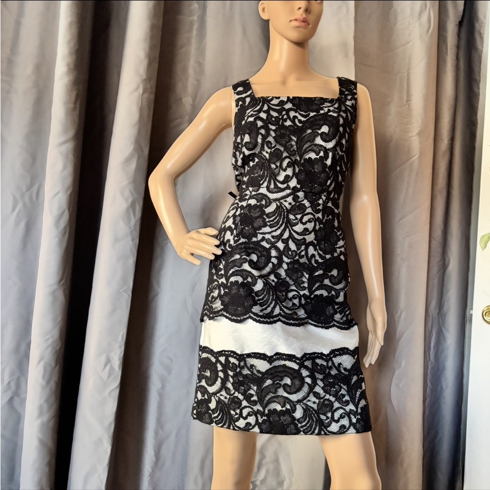 Black and White Square Neck Sheath Dress